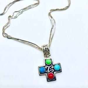 Vintage Silver Stone Cross Necklace